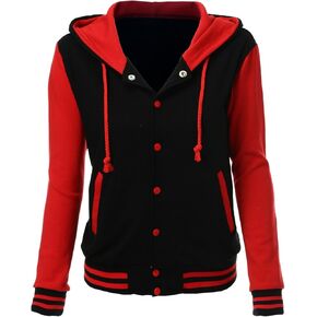 Women's Stylish Color Contrast Long Sleeves Hoodie Varsity Jacket