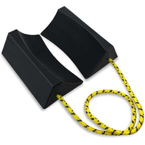 Dual Wheel Chocks, Light Non-Slip Wheel Stoppers with Nylon Rope Yellow Reflective Tape, Wheel Block for Lightweight Travel Trailer, Light Truck, Car, Tractor, Lawnmower 1 Pair, Black&Yellow