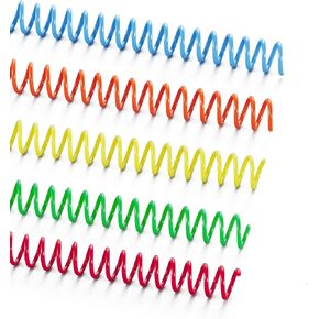 50 Pack Plastic Spiral Binding Coils, 3/8 Inch (10mm), 4:1 Pitch, Assorted Colors, Plastic Binding Spirals (Red, Orange, Yellow, Blue, and Green)