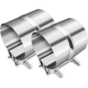 2PCS 2.25 Inch Exhaust Clamps,Stainless Steel 2 1/4 Exhaust Clamp Band Clamp,Universal Muffler Clamp Automotive Tools for Connecting Exhaust Pipes,Mufflers,Catalytic Converters (2.25in)