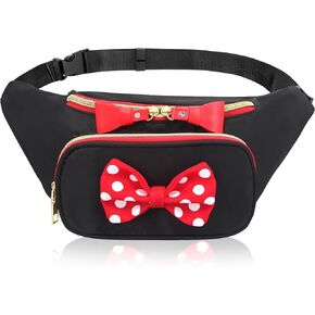 Cute Disney Fanny Pack for Women Teen Girls Minnie Bowknot Polka Dot Fanny Packs Cartoon Hiking Waist Bag Travel Waist Pack Crossbody Belt Bags Little Kid Outdoor Waist Packs