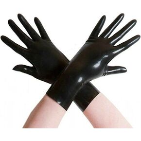 Black Latex Gloves for Women Men,Natural Rubber Short Gloves Cosplay Costume Party Clubwear, Small