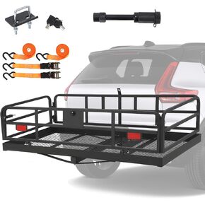 حامل بضائع وصلة مقطورة، حامل بضائع قابل للطي مع قضبان جانبية عالية، حامل بضائع يناسب جهاز استقبال 2 بوصة لشاحنة RV SUV Van، سعة وزن 500 رطل، 60 بوصة طول × 24 بوصة عرض × 14.9 بوصة ارتفاع in Kuwait