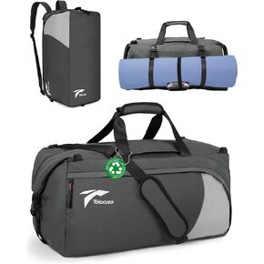 Tolaccea Gym Bag for Men Women, 54L Large Duffle Bag Backpack, Sports Travel Duffel Bag with Shoe Compartment & Wet Pocket, Lightweight Waterproof Carry On Weekender Overnight Workout Bag, Grey