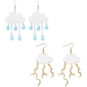 2pc Cute Creative Raindrops Fashion Water Drops Earrings+Acrylic Cloud Lightning Design Dangle Earrings Personality Funny Creative Ear Jewelry Retro Cute Sweet Style Charming Female Gift