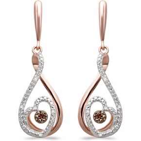 Jewelili Rose Gold over Sterling Silver Natural White Round and Orange Cognac Diamonds Dangle Earrings