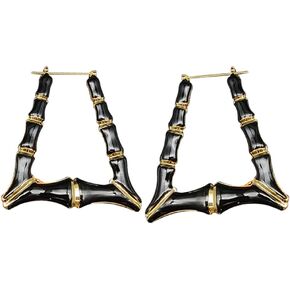 Hip Hop Punk Gold Color Trapezoid U-shaped Enamel Bamboo Earrings 5 Tone