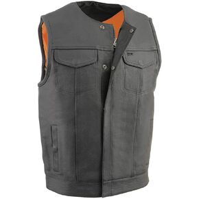Milwaukee Leather MLM3515 Men's Black “Cool-Tec" Naked Leather Vest - Club Style Collarless Motorcycle Rider Vest