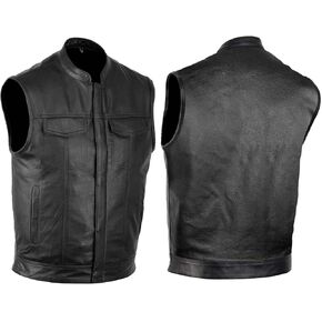PGS Leather Motorbike Vest for Men’s Motorcycle Club Style Vest Zipper Snap Closure Concealed Gun Pockets vest for Clubs