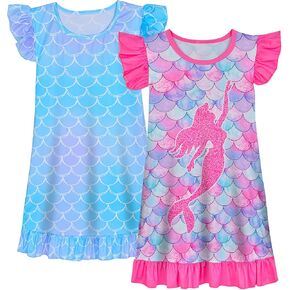 Nidoul 2pcs Girls Nightgowns Unicorn Mermaid Pajamas Night Dress Sleepwear Nightie for Toddler Kids Little Girls