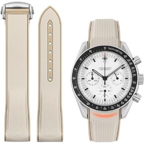Rubber Bands for Moonswatch Watch, Curved End Rubber Strap Compatible with Omega X Swatch Moonswatch Speedmaster Diver and More 20mm Watch Replacement Band, Deployment Buckle Men Women