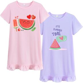 2Pcs Girls Nightgowns 3-10 Years Flutter Short Sleeves Nightdress Nightie Dress Sleepwear Pajamas for Toddler Girls