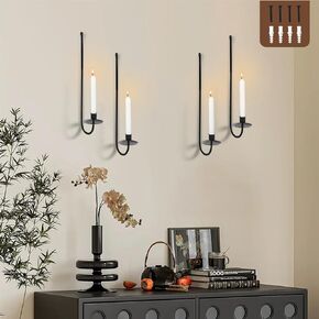 Wall Candle Sconces Holder Set of 4 Black Taper Candle Holders for Candlesticks,Modern Candlestick Holders Wall Decor for Fall Home Decorations,Farmhouse Hallway Living Room & Dining Table