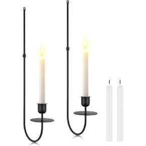 Tioncy 2 Pcs Wall Sconce Candle Holder with Candles Metal Wall Mount Candleholder Wall Candle Stick Holder Wall Mount Candleholder Hanging for Living Room Farmhouse Fireplace Wedding (Gold)