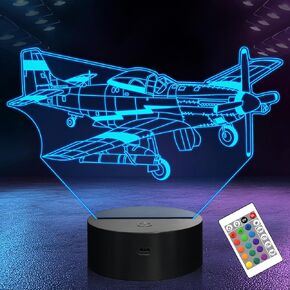 Airplane Model Gifts for Boys Men Pilot, 16 Colors Airplane Night Light for Aviation Lovers Room Decor, F-16 Fighting Falcon Jet Plane 3D Illusion Lamp for Kids Xmas Gifts