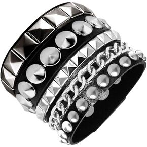 3 Pieces Punk Rock Leather Bracelets for Women Pop 80s 90s Emo Jewelry Accessories Retro Spiked Adjustable Wrap Wrist Cuffs