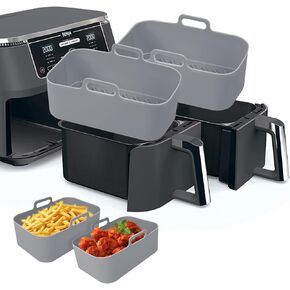 بطانات سيليكون للمقلاة الهوائية - قطعتان من وعاء السيليكون للمقلاة الهوائية، بطانات مقلاة هوائية من السيليكون قابلة لإعادة الاستخدام، آمنة للطعام وغير لاصقة، ملحقات سلة مقلاة الهواء البديلة، صينية الخبز للنينجا المزدوج Dz201 Dualzone in Kuwait