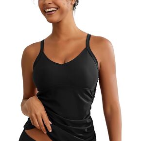 Tankini Tops for Women Tummy Control Bathing Suits V Neck Swimsuit Top Only No Bottom