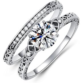 1.13 Carat (ctw) Moissanite Wedding Sets for Women, S925 Sterling Silver Vintage Bridal Sets Wedding Rings for Her
