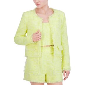 BCBGMAXAZRIA Women's Long Sleeve Round Neck Tweed Jacket, Yellow