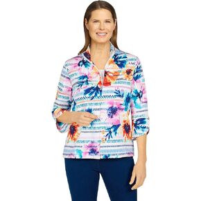 Alfred Dunner Women's Texture Floral Striped Print Jacket