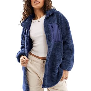 Dokotoo Womens Winter Trendy Full Zipper Fleece Jackets Long Sleeve Relaxed Warm Teddy Coats with Pockets