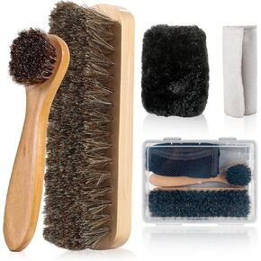 5 Pcs Horsehair Shine Shoes Brush Kit Polish Dauber Applicators Cleaning Leather Shoes Boots Care Brushes Suede Cleaner Brush with Microfiber Shoe Cloth.