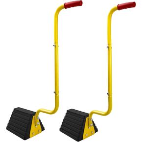 2 Pack Heavy Duty Rubber Wheel Chocks with Handle for Trucks, Sturdy Solid Anti Slip Wheel Stopper for All Weather Use -Trucks, RV, Travel Trailer, Pop Up Camper Accessory(2 Pcs)