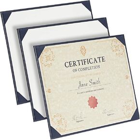 Juvale Certificate Holders with Stand, Single-Sided Document Holders for Diplomas, Awards, Certifications Navy Blue (fits 8.5 x 11) - 3 Pack