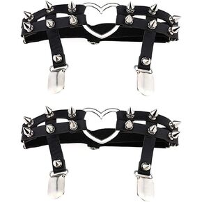 قطعتان من رباط القلب الجلدي - حلقة ساق على شكل برشام قوطي مع قلب للحفلات التنكرية، حفلة سبايك باللون الأسود in Kuwait