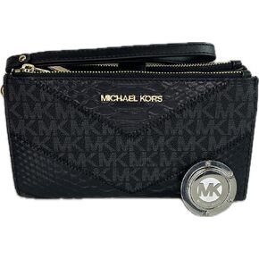 Michael Kors Jet Set Travel Double Zip Wristlet bundled with Purse Hook (Black Multi)