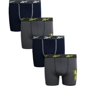 Reebok Boys Boxer Briefs - 4 Pack Underwear Sport Soft Performance Boxer Briefs - Kids Boxer Briefs Underwear for Boys (6-18)