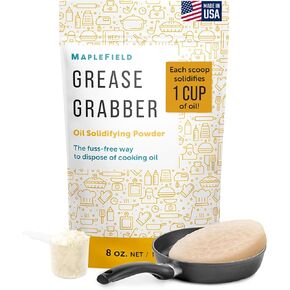 Grease Grabber Oil Solidifier Powder - Waste Cooking Oil Powder Solidifies Your Pan Grease - Quick Acting Oil Hardening Powder - Cooking Oil Solidifier for Easy Cleanup - Oil Powder for Grease - 8 oz