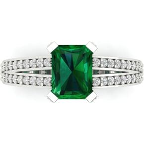 Clara Pucci 2.8 ct Emerald Cut Solitaire W/Accent split shank Emerald Art Deco Bridal Wedding Statement ring 18K White Gold