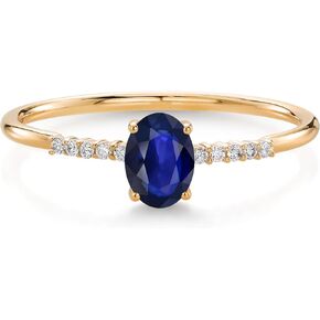 Gem Stone King 10K Yellow Gold Blue Sapphire and White Lab Grown Diamond Ring For Women (0.60 Cttw, Gemstone September Birthstone, Oval 6X4MM, Available in Size 5,6,7,8,9)