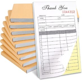 10 Pack Thank You Receipt Book, 3.4x5.5" Handheld 2-Part Carbonless Sales Invoice Book, Invoice Pad with Cardboard for Small Boutique Business, (50 Sets * 10Pack)