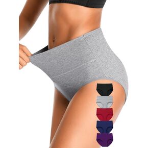 OLIKEME High Waisted Underwear for Women Cotton Slight Tummy Control Panties Postpartum Soft Full Coverage Briefs 5 Pack