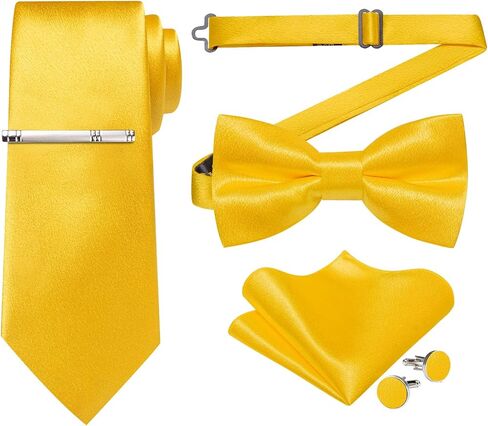 DiBanGu Men Ties Bowtie Set Satin Necktie Bow Tie and Pocket Square Cufflink Set for Men with Silver Tie Clip in Saudi Arabia