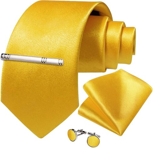 DiBanGu Men Ties Bowtie Set Satin Necktie Bow Tie and Pocket Square Cufflink Set for Men with Silver Tie Clip in Saudi Arabia