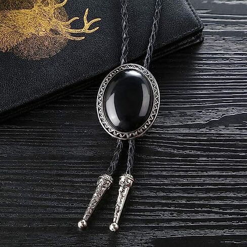 Bolo Tie Black for Men Women Western Cowboy Round Shaped Leather Necktie Bolo Tie Halloween Christmas Gifts in Saudi Arabia