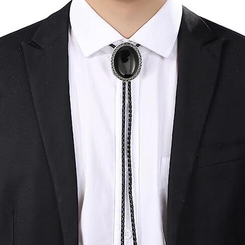 Bolo Tie Black for Men Women Western Cowboy Round Shaped Leather Necktie Bolo Tie Halloween Christmas Gifts in Saudi Arabia