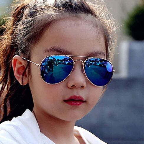 Kids Polarized Aviator Sunglasses for Litter Girls Boys Metal Frame Mirrored Lens Juniors Sun Glasses Age 3-8 in Saudi Arabia