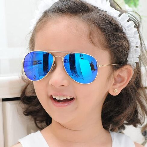 Kids Polarized Aviator Sunglasses for Litter Girls Boys Metal Frame Mirrored Lens Juniors Sun Glasses Age 3-8 in Saudi Arabia