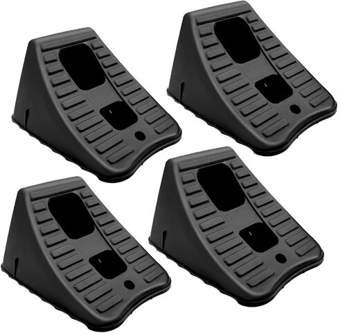 4 Packs Wheel Chocks for Travel Trailers, Non Slip Heavy Duty Wheel Chock Stackable, Lightweight Wheel Stoppers for Cars Campers Trucks RVs, 8.1"×5.1"×4.5", Black in Kuwait