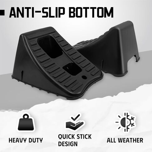 4 Packs Wheel Chocks for Travel Trailers, Non Slip Heavy Duty Wheel Chock Stackable, Lightweight Wheel Stoppers for Cars Campers Trucks RVs, 8.1"×5.1"×4.5", Black in Kuwait