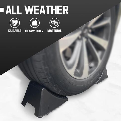 4 Packs Wheel Chocks for Travel Trailers, Non Slip Heavy Duty Wheel Chock Stackable, Lightweight Wheel Stoppers for Cars Campers Trucks RVs, 8.1"×5.1"×4.5", Black in Kuwait