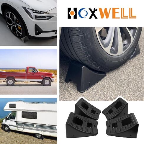 4 Packs Wheel Chocks for Travel Trailers, Non Slip Heavy Duty Wheel Chock Stackable, Lightweight Wheel Stoppers for Cars Campers Trucks RVs, 8.1"×5.1"×4.5", Black in Kuwait