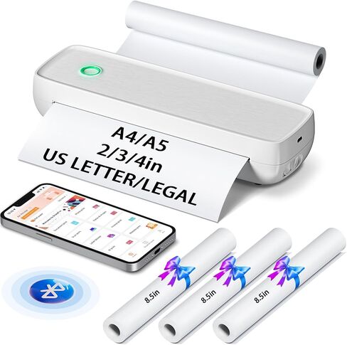 Portable Thermal Printer,Wireless Printer Supports 8.5" X 11"US Letter&Legal,A4&A5 Paper,Bluetooth Printer with 3 rolls of thermal paper,Compatible with Android iOS & Laptop for Office Home Car in Saudi Arabia