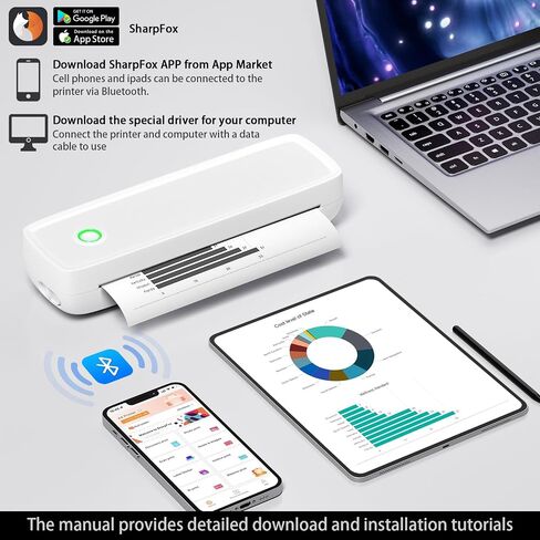 Portable Thermal Printer,Wireless Printer Supports 8.5" X 11"US Letter&Legal,A4&A5 Paper,Bluetooth Printer with 3 rolls of thermal paper,Compatible with Android iOS & Laptop for Office Home Car in Saudi Arabia