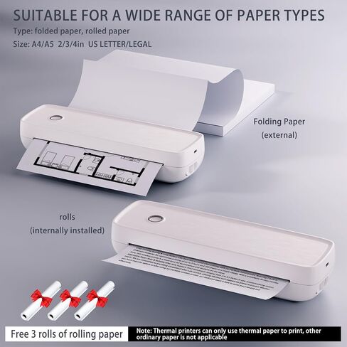 Portable Thermal Printer,Wireless Printer Supports 8.5" X 11"US Letter&Legal,A4&A5 Paper,Bluetooth Printer with 3 rolls of thermal paper,Compatible with Android iOS & Laptop for Office Home Car in Saudi Arabia